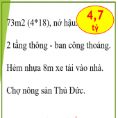 73m2(4×18)- 2 tầng- Ngô Chí Quốc- Bình Chiểu- Hẻm nhựa 8m-Ô tô vào nhà-4.7 tỷ